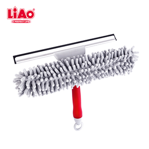 LiAo 2 in 1 Double Sided Glass <strong>Window</strong> <strong>Cleaning</strong> <strong>Brush</strong> with Rubber Squeegee and Microfiber Cleaner - Product Image 1