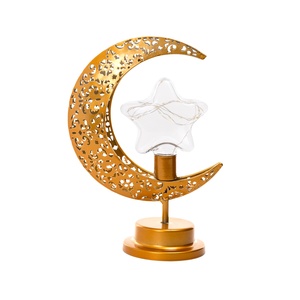 Adorable lampe de chevet pour enfants, décoration de chambre à coucher, lampe de table en métal en forme de <span class=keywords><strong>croissant</strong></span> de <span class=keywords><strong>lune</strong></span> 3D, LED étoile, salon, piles AAA - Product Image 1
