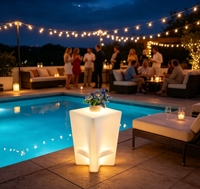 CAIQI Table de cocktail moderne en PE, lumineuse à LED, rechargeable et étanche, support de fleurs lumineux pour bar, idéal pour les sous-sols, entrées et événements extérieurs