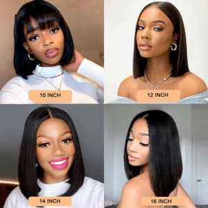 Perruque Bob <span class=keywords><strong>V</strong></span>-Part en cheveux humains ondulés de 8 à 14 pouces, avec mécanisme en <span class=keywords><strong>V</strong></span> transfrontalier euro-américain et bonnet, noire - Product Image 5