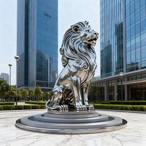 Moderne gepolijste buiten decoratie voor dierentuinen: felle wilde dieren sculptuur van roestvrij staal, tijgerstandbeeld - Product Image 2