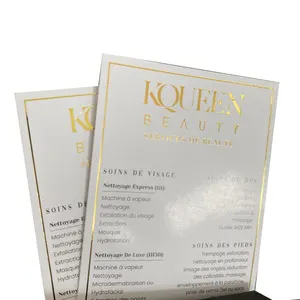 Lista de precios de folleto personalizada, Tarjeta blanca personalizada, Impresión de borde dorado, tarjeta de negocios única impresa