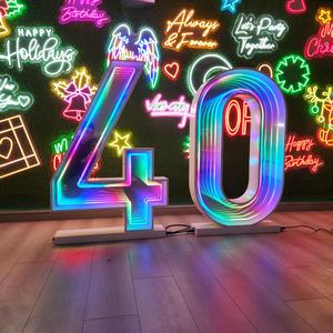 RGB LED อินฟินิตี้กระจกตัวอักษรและตัวเลข3D โลหะสีขาวสว่างขึ้นสำหรับการตกแต่งงานเลี้ยงวันเกิดงานแต่งงาน - Product Image 3