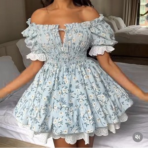 Vestido Mini Sexy de Encaje con Parches para Mujer, Elegante Vestido con Apliques Florales en 3D, Vestido Chic con Mangas Abullonadas, Vestido Estilo Coquette - Product Image 1