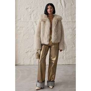 Jeans de Pierna Recta con Estampado Metálico para Mujer, 100% Poliéster, Cintura Alta, Pantalones de Moda - Product Image 4