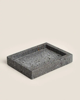 Plateau de service rectangulaire en pierre de travertin noir Wabi-sabi Stonekocc, style américain, écologique, petite assiette à savon, ornement