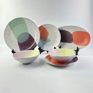 Uniek Ontwerp Handgeschilderde Moderne Custom Catering Porseleinen Borden Sets Serviesgoed Diner Keramische Plaat