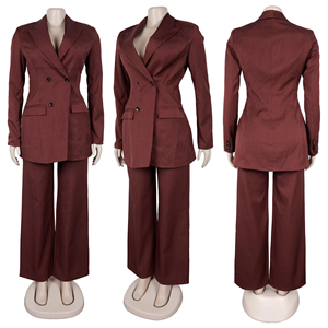 Women's Elegant Suit <b>Set</b> With Waist-Defining Collar and Solid-Color Trousers Pants Fashion - Product Image 6