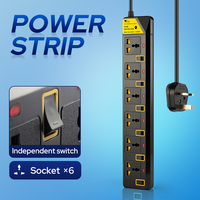 Multiprise UK 13A avec interrupteurs indépendants, noire, ports USB Type-C en option