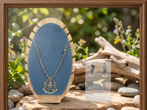 DIVYORO Oxidized Goddess Emblem Long <b>Necklace</b> Set for Women <b>Statement</b> <b>Necklace</b> with Matching Earrings Premium Oxidized - Product Image 3