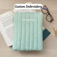 Casing pelindung pembaca E bordir lengan Kindle Tablet pita berlapis cetak kustom kantung Gingham merah muda bayi