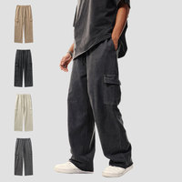 Pantalon de survêtement décontracté multi-poches 358 GSM, coupe droite, style urbain, 100 % coton respirant, avec cordon de serrage, pour homme