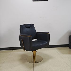 Chaise de barbier en cuir noir moderne de haute qualité avec garniture dorée, pivotante, réglable, pour salon et école, cadre en métal - Product Image 1