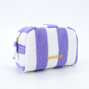 Bolsa de Maquillaje de Tela de Rizo con Rayas Suaves, Bolsa de Maquillaje Personalizada para Regalo, Bolsa de Cosméticos Portátil para Viajes - Product Image 2