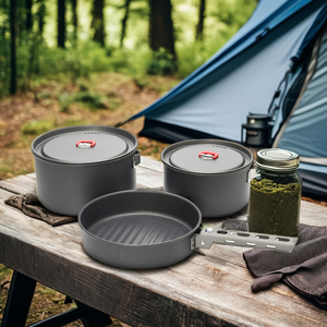 Juego de Cocina Compacto de Aluminio para Acampar y Excursionismo con Mango Desmontable, Incluye Ollas, Sartenes y Planchas - Product Image 6