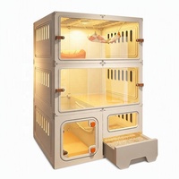 Villa pour chat de luxe en verre durable, espace extra large, style tiroir, une chambre, un salon, enclos intérieur pour animaux de compagnie