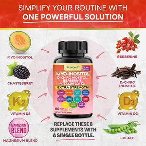 كبسولات ميو-إينوسيتول ودي-كيرو إينوسيتول 16 في 1 قوية المفعول لتوازن الهرمونات مع البربرين وفيتامين د3+كي2 للنساء - Product Image 2