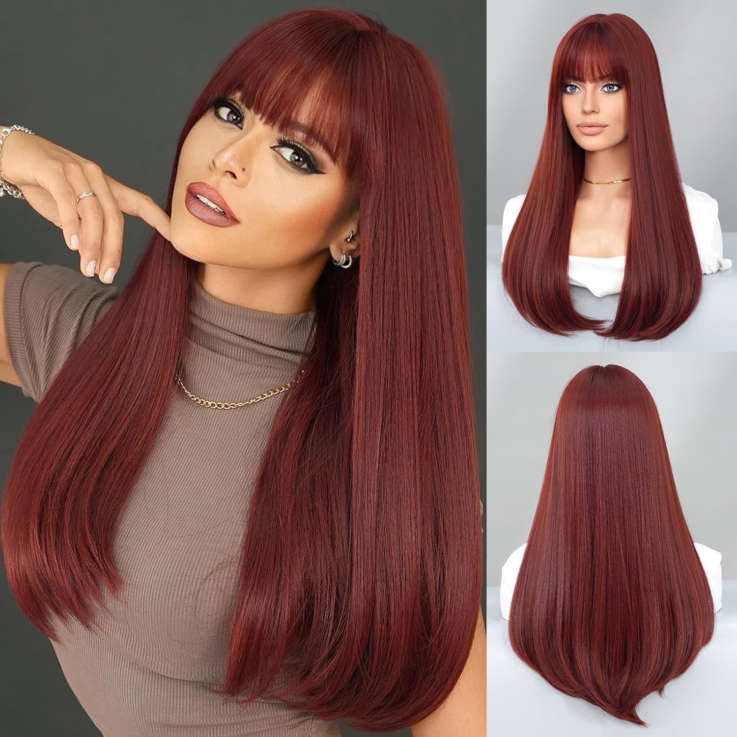 Wine red wig