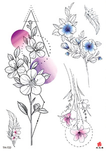 Autocollants de <span class=keywords><strong>tatouage</strong></span> en papier blanc style indien 3D, imperméables, papillon, tatouages temporaires réalistes, rose, pivoine, feuille de lavande - Product Image 3