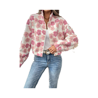 Vente en Gros Vestes Décontractées Imprimées pour Femmes Style Rétro Décoration à Motif Floral Garder au Chaud Vestes Polaires pour Femmes avec Fermeture Éclair