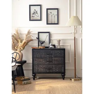 French Retro Vintage French Furniture Black Wooden Cabinet Carving Designs For Living Room