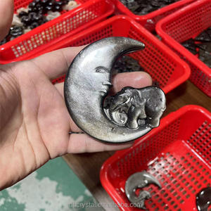 Cristal artisanal de 85 mm, pierre précieuse de guérison, obsidienne argentée naturelle, sculpture de cristal de lune avec <span class=keywords><strong>Père</strong></span> Noël pour Noël - Product Image 3