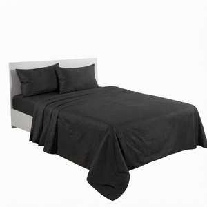 Lenzuolo piano in flanella di cotone 100% tinta unita, doppio, nero - Product Image 2