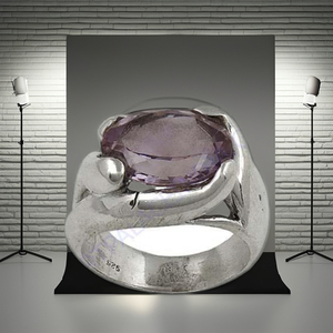 Anillo Unisex de Plata 925 con Amatista de Corte Ovalado y Engaste de Bisel, Estilo Vintage para Uso Diario, de Art Palace - Product Image 3