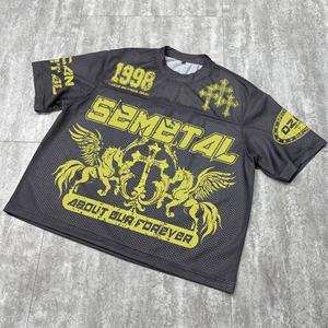 T-shirt Homme Streetwear Designer Rétro en Maille, Col Rond, Impression Logo Personnalisé, Grammage Lourd, Coupe Oversize, Motif Football - Product Image 3