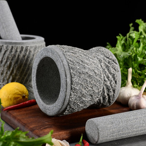 Hand Carved Stone Mortar And Pestle Bluestone Grinder Natural Stone Tool Garlic Crusher Herb Spice Tools Manual Durable - Product Image 1