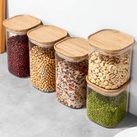 Pot de stockage en verre empilable avec couvercle en bois de bambou ensemble de bocal en verre transparent carré en verre à haute teneur en borosilicate