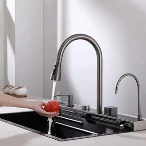 5-ways digital display vegetable washing basin atmosphere light kitchen large single bowl sink