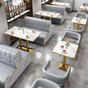 Snack <b>bar</b> with Double Person Booths and Sofa-style Seating Serving Hamburgers Desserts and Milk Teas <b>Table</b> and Chair Set - Product Image 3