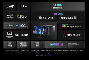 Moniteur de jeu A.S.U.S ROG Strix 5K XG27JCG 27 pouces 5120*2880 180Hz (OC) 0,3 ms Fast IPS Double mode (180Hz(OC) ou QHD 330Hz) - Product Image 3