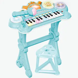 24 chave piano teclado luz tambor microfone fezes piano eletrônico brinquedo educativo para crianças Inglês