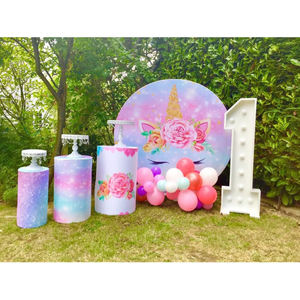 Fondo Circular Redondo para Cumpleaños Decoración de Mini Mesa de Fiesta Tela Elástica Cubiertas de Plinto de Cilindro para Fiesta - Product Image 2