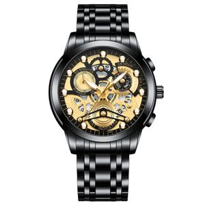 Nuevo Reloj de Hombre con Diseño Hueco, Acepta Logotipo Personalizado, Movimiento de Cuarzo, Resistente al Agua, Correa de Acero Brillante - Product Image 1