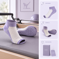 Chaussettes de Pilates à bout ouvert avec grip, lavande et blanc, spécifications complètes pour acheteurs, développement en usine, programme de vente en gros