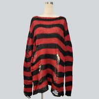 Nouveau pull long unisexe style punk pour femme, d'été, rayé, cool, ajouré, déchiré, ample, fin, streetwear rock sombre