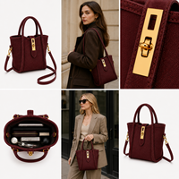 Sac fourre-tout structuré mini pour femme, fermoir tournant doré, poignées supérieures, anneaux en D latéraux, logo personnalisé, vente en gros