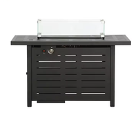 Table de foyer extérieur au gaz moderne carrée avec pare-vent en verre, construction en acier inoxydable, design autoportant, 45000-49999 BTU