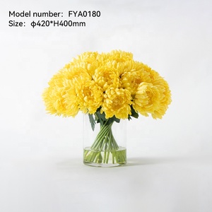 Nouvel Arrivage – Fleurs Artificielles en Soie Chrysanthème <span class=keywords><strong>Jaune</strong></span> Faites à la Main sur Mesure avec Vase en Verre pour Décoration Intérieure – Achat en Gros - Product Image 6