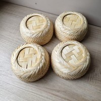 Panier à fruits rond fait main en bambou tressé, double couche, style chinois moderne, et boîte de rangement pour thé, pour la cuisine et le bureau