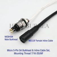 Kabel Konektor Bawah Air HYSF SUBSEA MCIL5M Micro 5-Pin Male Inline, Steker Listrik Bawah Laut Tahan Air untuk ROV AUV Kelautan