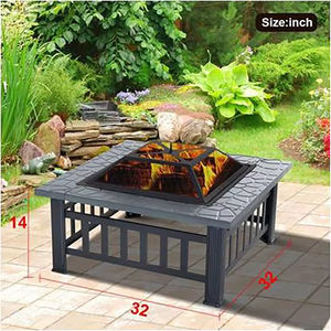 32 pulgadas al aire libre portátil jardín Patio hoguera barbacoa parrilla muebles mesas cuadrado Metal acero hoguera - Product Image 2