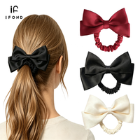 IFOND Vente en gros Chouchou en satin double couche avec nœud et ruban, élastique pour cheveux, accessoires pour queue de cheval pour femmes et filles