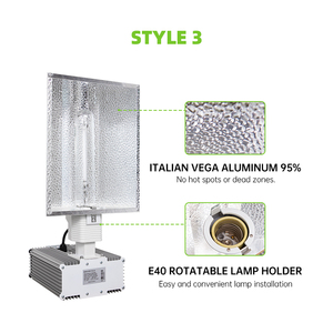 Lámpara de Cultivo Hortlight HLB-600SW-400V <span class=keywords><strong>600W</strong></span> HID <span class=keywords><strong>HPS</strong></span> de Aluminio para Floración y Crecimiento, CRI 90, 400-700 Mol/ms PPFD, Espectro Completo, Personalizable - Product Image 3