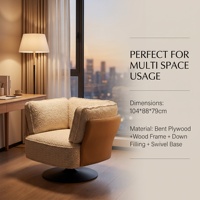 Fauteuil pivotant de luxe en tissu Teddy blanc avec cadre en bois, dossier incurvé et coussin moelleux pour la maison, l'hôtel ou l'appartement