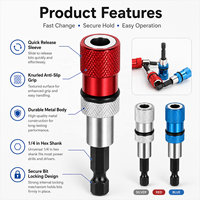 Adaptateur de porte-embouts à visser à verrouillage automatique avec pointe magnétique et barre d'extension à queue hexagonale en acier à dégagement rapide pour outils électriques