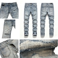 Jeans en denim pour hommes, vente en gros, style Y2K vintage, patchwork, appliqué, coupe slim, pantalon crayon, hiver, streetwear hip hop